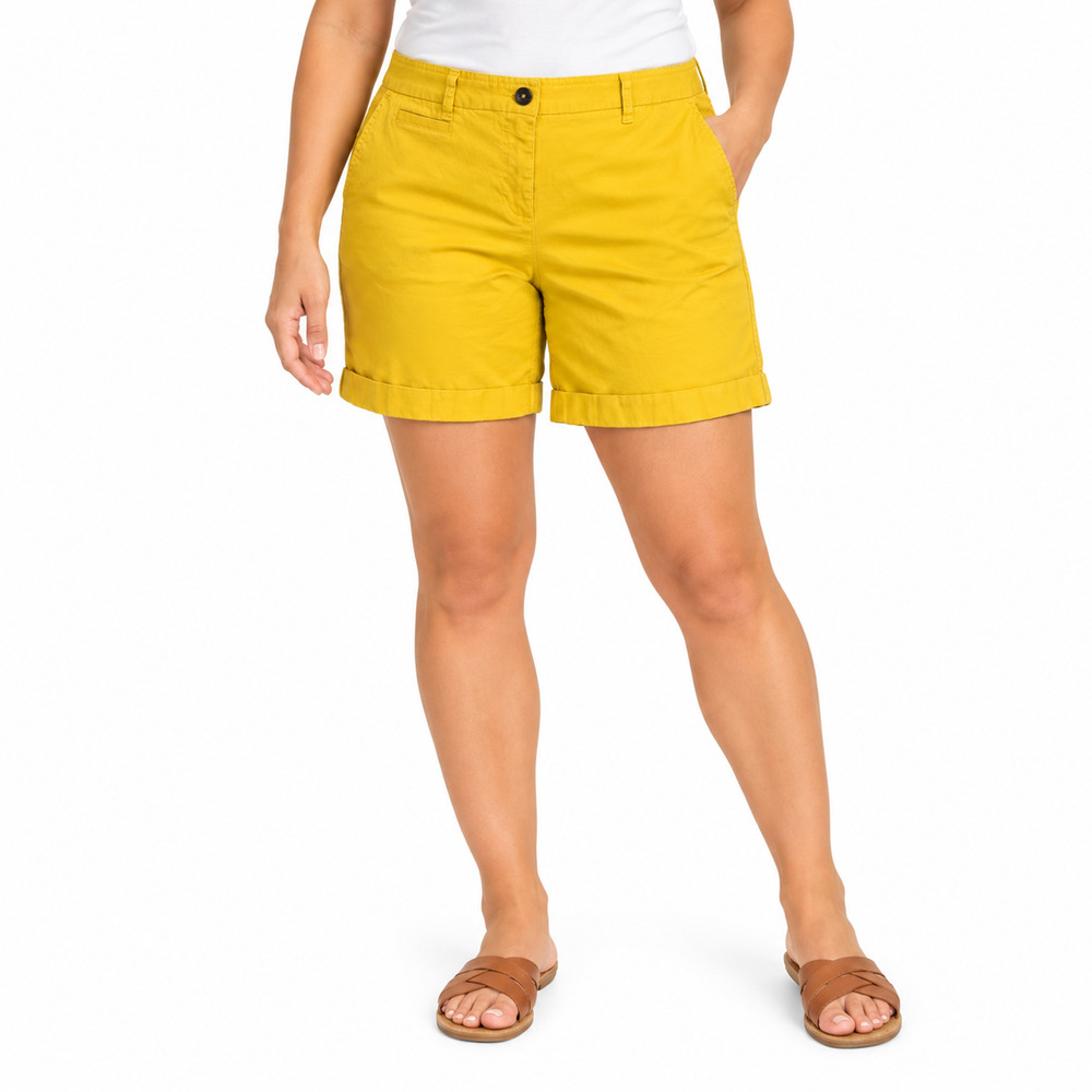 Boden Stretch Cotton Womens Yellow Khaki Shorts 8.5" Inseam Cuffed Pockets 10